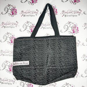 La Vie en Rose Black Tote Bag pink black